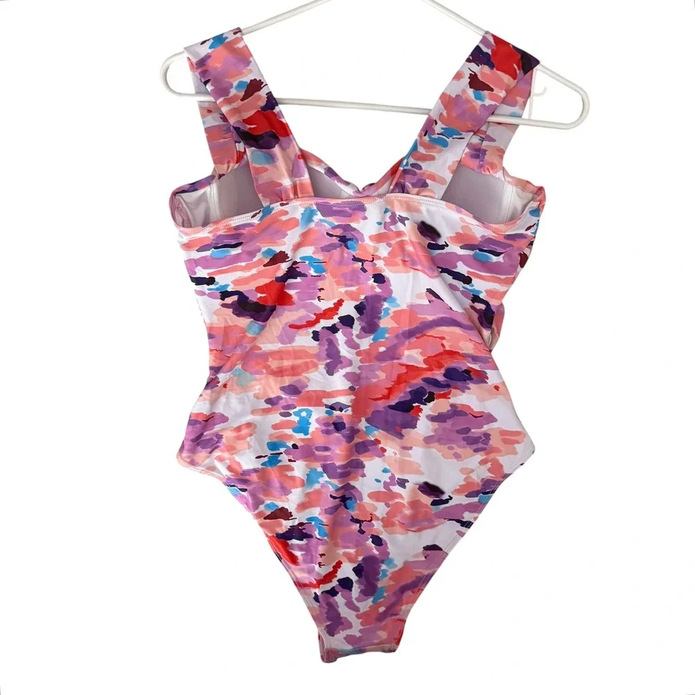 Unbranded‎ Abstract One Piece Swimsuit Womens Medium Pink Multi NWOT Ruched